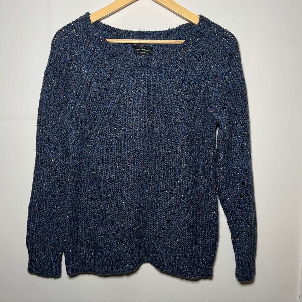 Lucky Brand Blue Crew Neck Sweater with Textured Knit